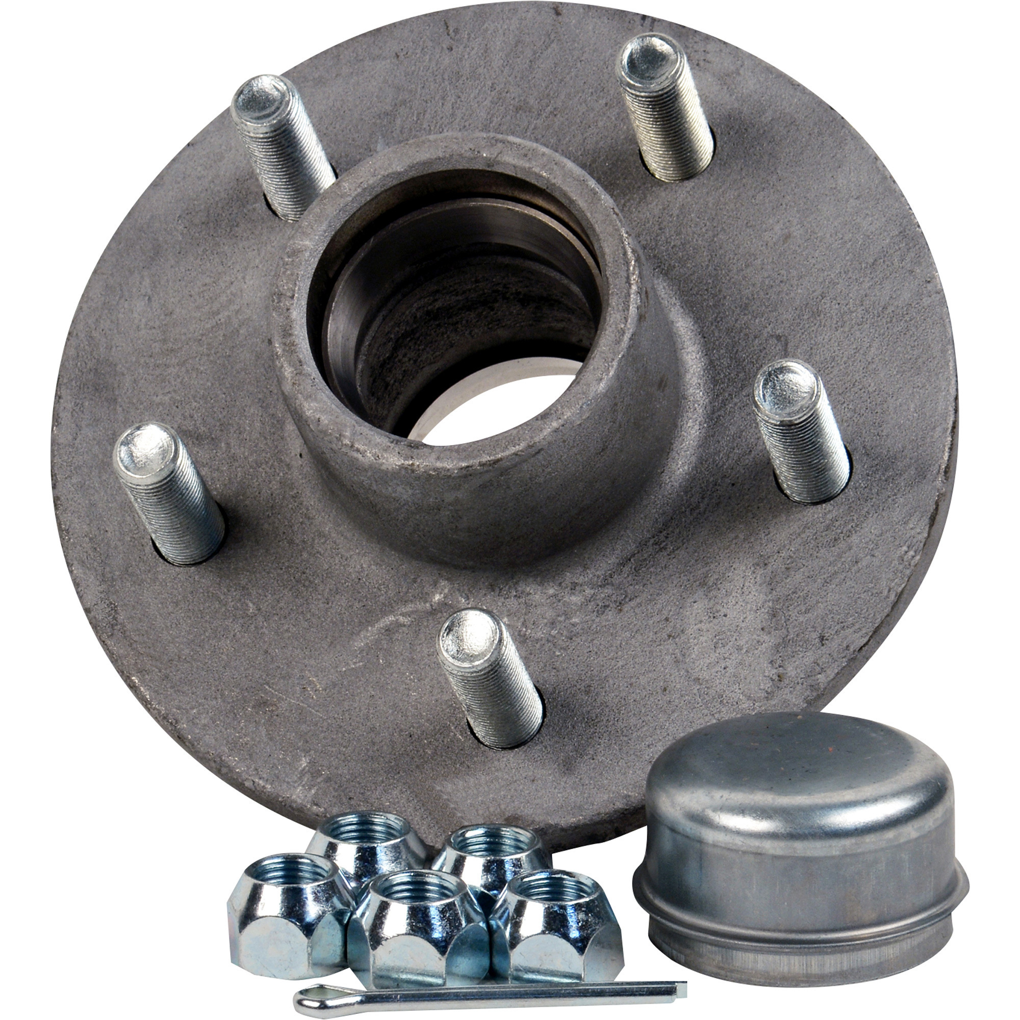 C. E. Smith Trailer Hub Kit, Galvanized, 1 1/16in. Shaft, 5 Stud x 4.5in. Bolt Circle, 1350-Lb. Capacity, Model# 13315